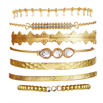 Lunarelle Bohemian Gold Chain Bracelet Set – Thick Link & Open Bangle