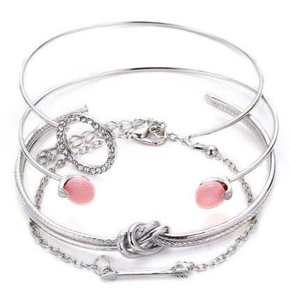 Lunarelle Bohemian Gold Chain Bracelet Set – Thick Link & Open Bangle