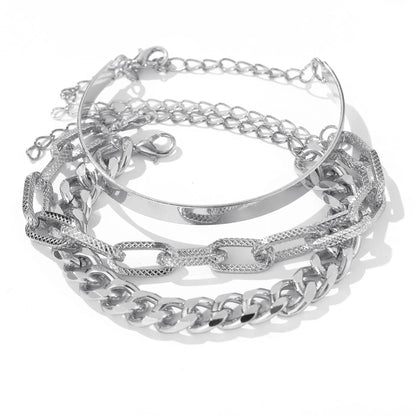 Lunarelle Bohemian Gold Chain Bracelet Set – Thick Link & Open Bangle