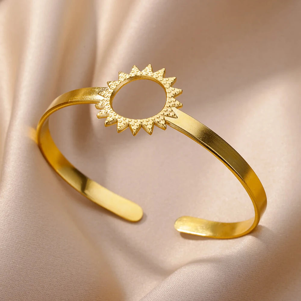 Lunarelle Chunky Flower Cuff – Gold Stainless Steel Bangle for Women