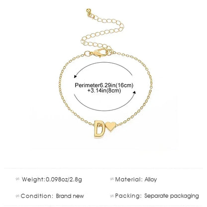 Lunarelle Initial Heart Bracelet – Personalized 26-Letter DIY Jewelry for Women & Girls
