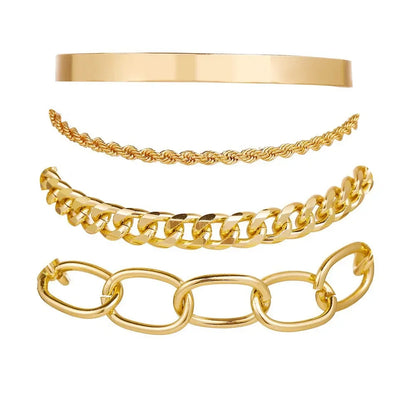 Lunarelle Bohemian Gold Chain Bracelet Set – Thick Link & Open Bangle