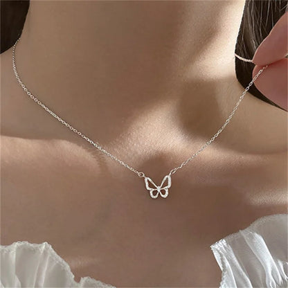 Lunarelle Shiny Butterfly Necklace – Double-Layer Clavicle Chain for Ladies
