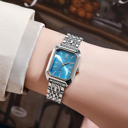 Lunarelle 2025 Square Quartz Watch – Luxury Stainless Steel Wristwatch for Women & Students