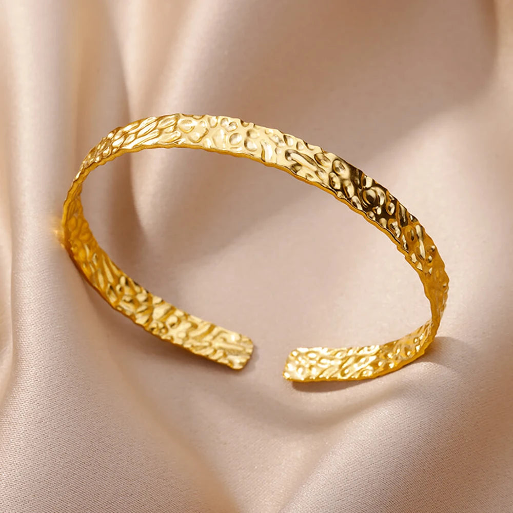Lunarelle Chunky Flower Cuff – Gold Stainless Steel Bangle for Women