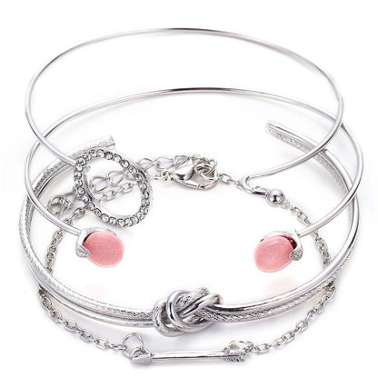 Lunarelle Bohemian Gold Chain Bracelet Set – Thick Link & Open Bangle