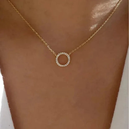 Lunarelle 2025 Crystal Circle Pendant – Elegant Gold Necklace for Women