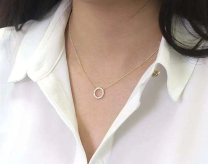 Lunarelle 2025 Crystal Circle Pendant – Elegant Gold Necklace for Women