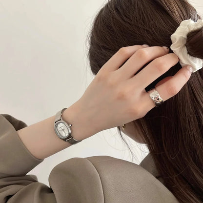 Lunarelle Small Oval Green Dial Watch – Simple Stainless Steel Quartz Wristwatch for Women