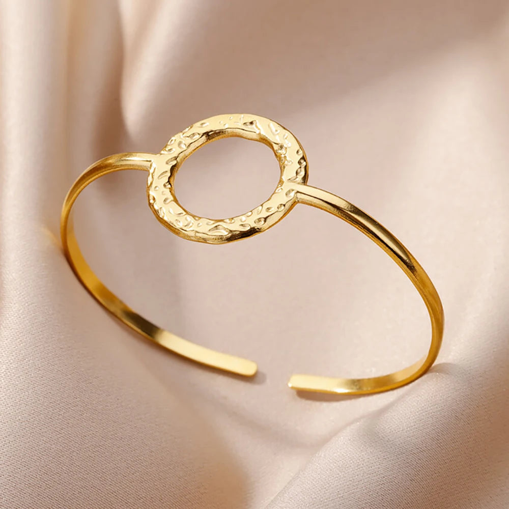 Lunarelle Chunky Flower Cuff – Gold Stainless Steel Bangle for Women
