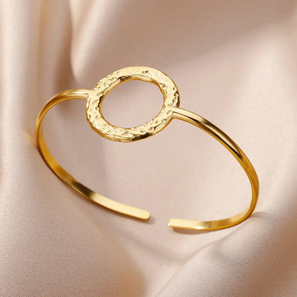 Lunarelle Chunky Flower Cuff – Gold Stainless Steel Bangle for Women