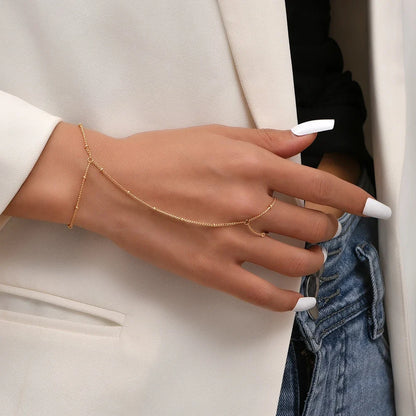 Lunarelle Dainty Hand Chain Bracelet – Gold-Plated Handmade Link for Women