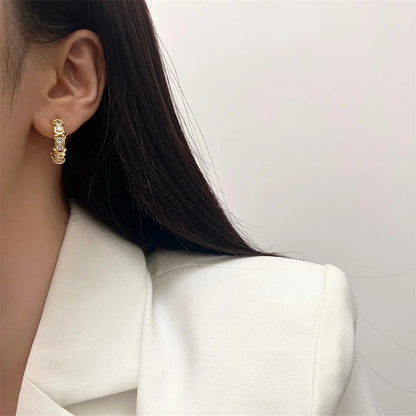 Lunarelle Vintage CC Stud Earrings – Korean Fashion Zircon Cross