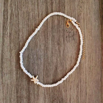 Lunarelle Tidepool Starfish Necklace – Boho Surf Beaded Choker with Turtle & Ocean-Inspired Charm