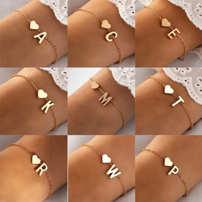 Lunarelle Initial Heart Bracelet – Personalized 26-Letter DIY Jewelry for Women & Girls