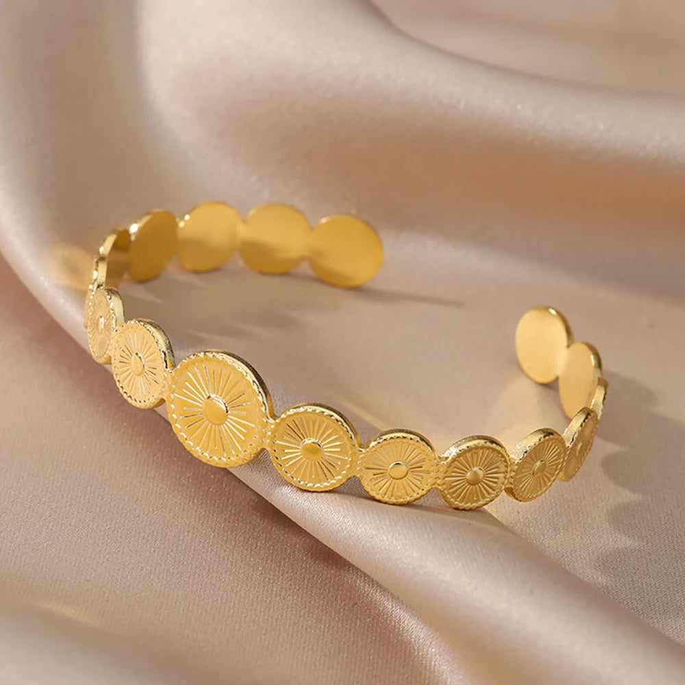 Lunarelle Chunky Flower Cuff – Gold Stainless Steel Bangle for Women