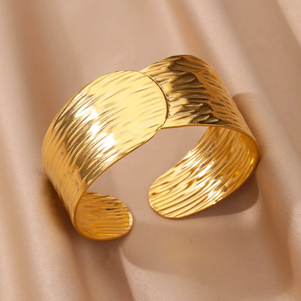 Lunarelle Chunky Flower Cuff – Gold Stainless Steel Bangle for Women