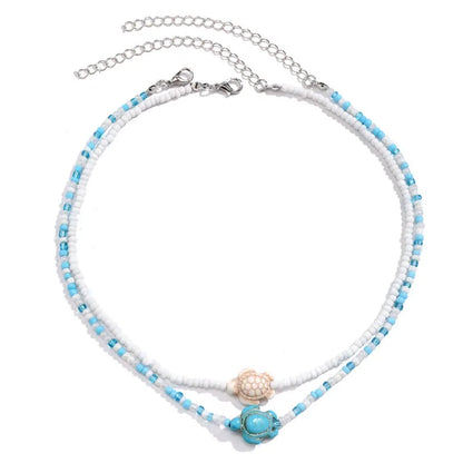 Lunarelle Tidepool Starfish Necklace – Boho Surf Beaded Choker with Turtle & Ocean-Inspired Charm