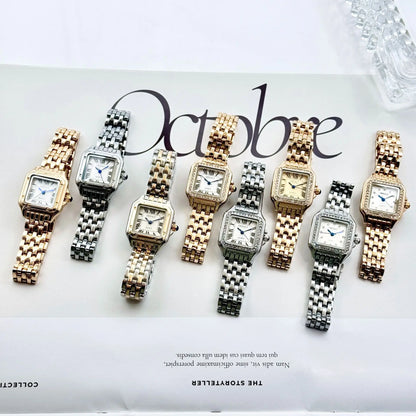 Lunarelle Square Gold Watch – Luxury Alloy Strap Quartz Wristwatch with Roman Scale for Women