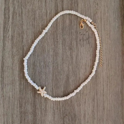 Lunarelle Tidepool Starfish Necklace – Boho Surf Beaded Choker with Turtle & Ocean-Inspired Charm