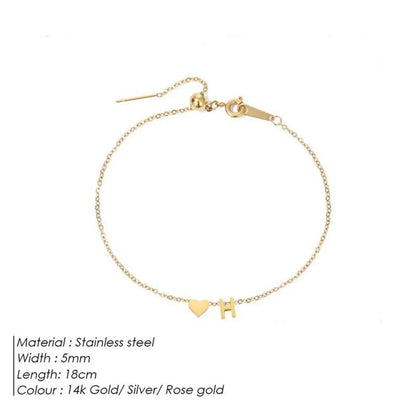 Lunarelle Initial Heart Bracelet – Personalized 26-Letter DIY Jewelry for Women & Girls