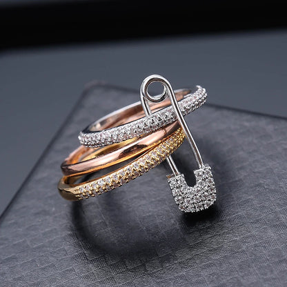 Lunarelle Three-Layer Pin Connection Ring – Designer Fashion Jewelry for Women, Valentine's Day Gift