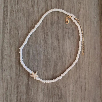 Lunarelle Tidepool Starfish Necklace – Boho Surf Beaded Choker with Turtle & Ocean-Inspired Charm