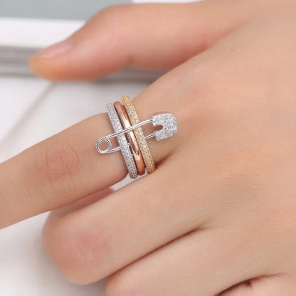 Lunarelle Three-Layer Pin Connection Ring – Designer Fashion Jewelry for Women, Valentine's Day Gift