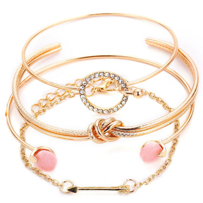 Lunarelle Bohemian Gold Chain Bracelet Set – Thick Link & Open Bangle