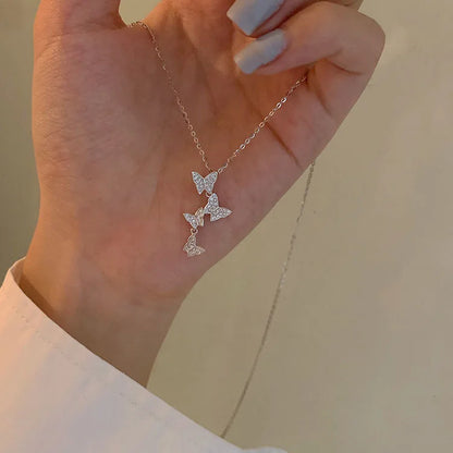 Lunarelle Shiny Butterfly Necklace – Double-Layer Clavicle Chain for Ladies