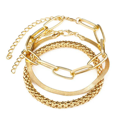 Lunarelle Bohemian Gold Chain Bracelet Set – Thick Link & Open Bangle