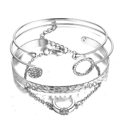 Lunarelle Bohemian Gold Chain Bracelet Set – Thick Link & Open Bangle