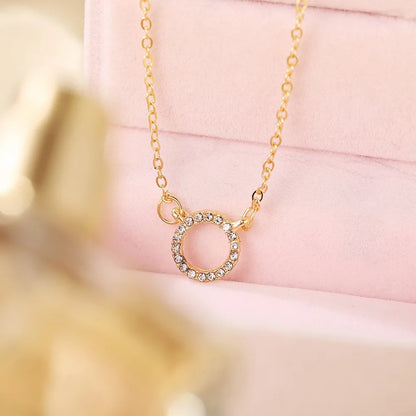 Lunarelle 2025 Crystal Circle Pendant – Elegant Gold Necklace for Women