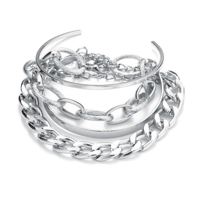 Lunarelle Bohemian Gold Chain Bracelet Set – Thick Link & Open Bangle