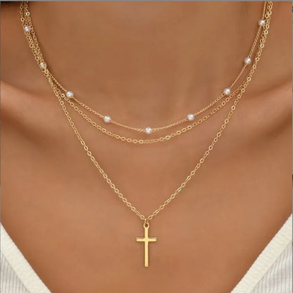 Lunarelle 3pc Pearl Necklace Set – 14K Gold Heart Pendant, Waterproof & Hypoallergenic